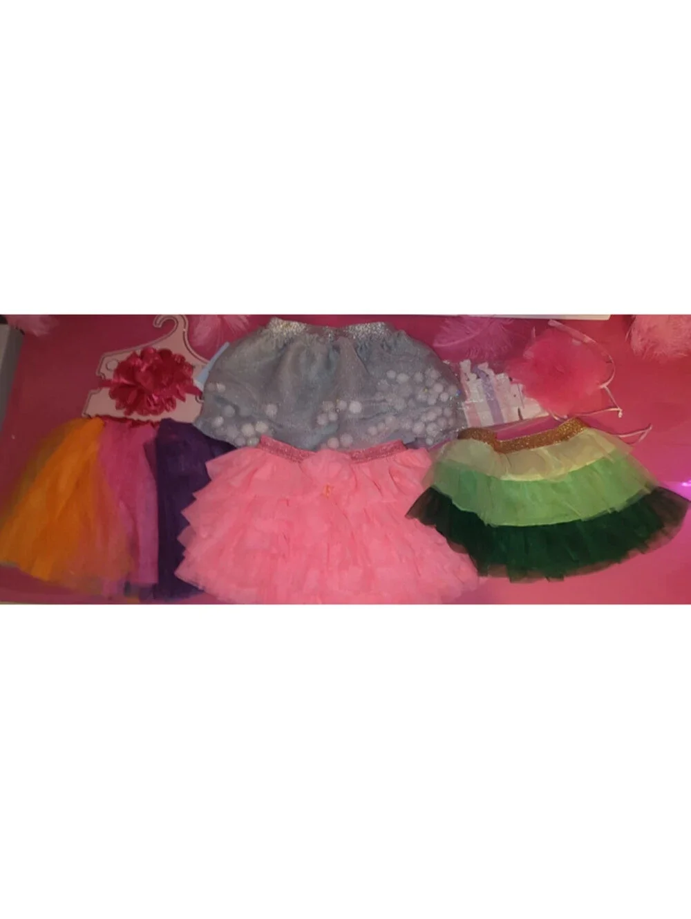 7 PIECE- GIRLS 12 MONTHS BUNDLE 4 - TUTU SKIRTS, 2 HEADBANDS & 1 HAIR TIES - NEW